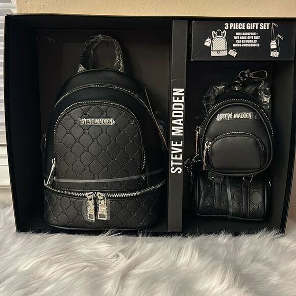 NWB Steve Madden 3pc Backpack Gift Set - Black - Picture 1 of 10